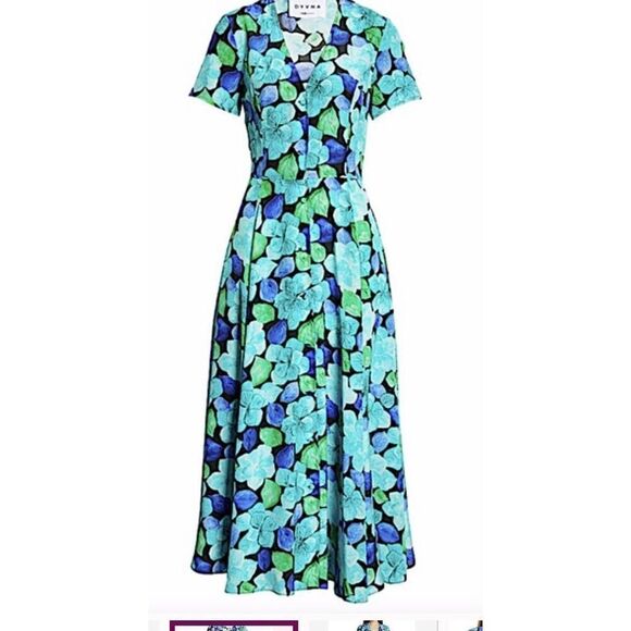 DYVNA Blue Tonal Leaves Button Front Midi Dress NWT Size Large - Picture 2 of 8